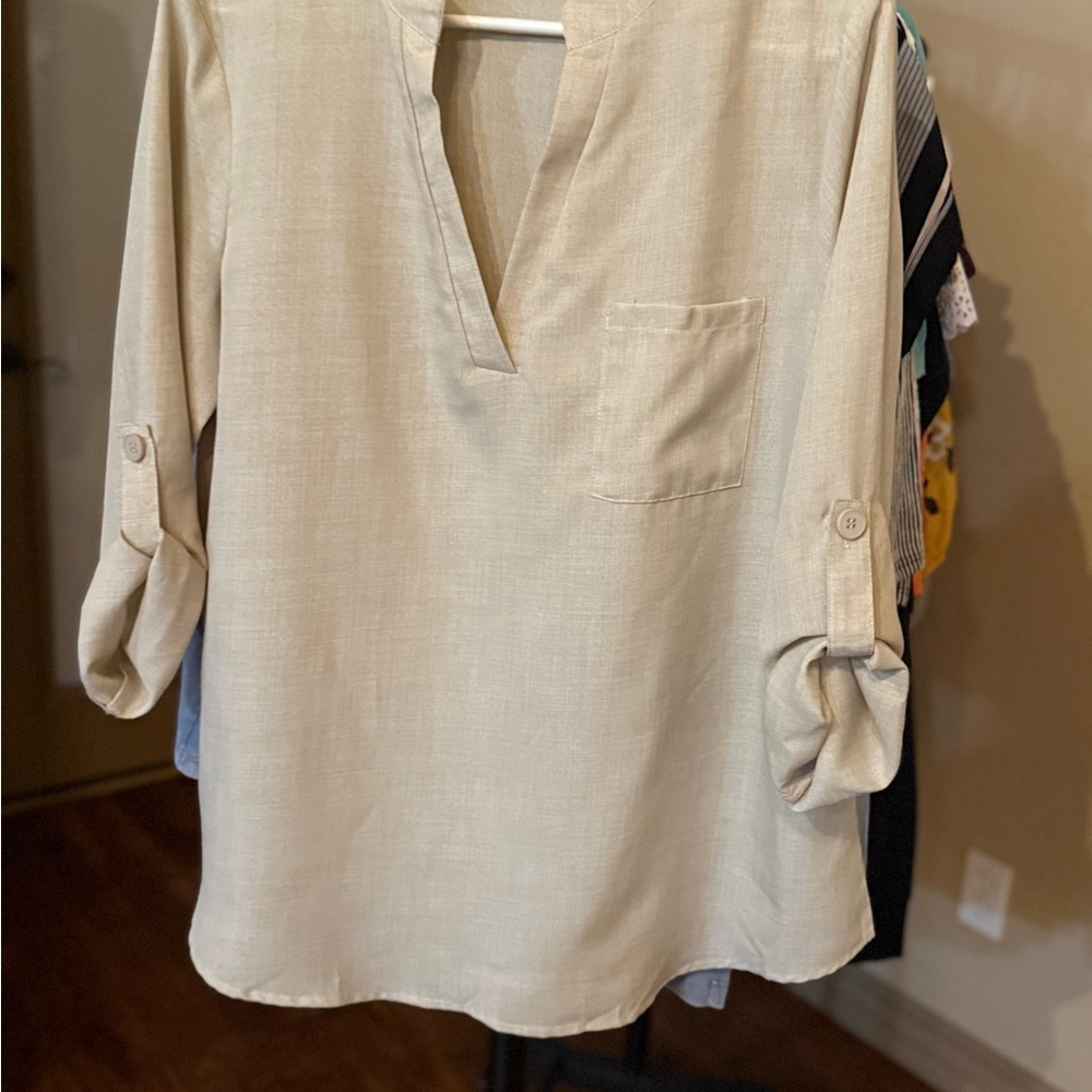 Women's Beige V-Neck Blouse